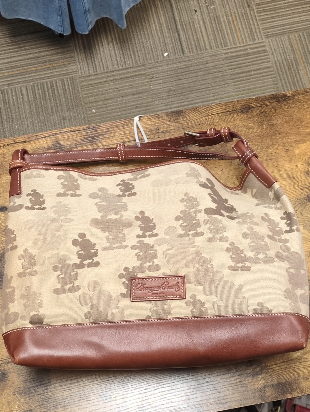 Dooney & Bourke Beige and Brown Mickey Canvas Shoulder Bag